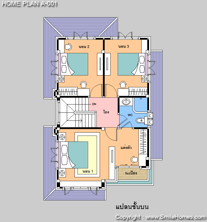 แบบแปลนบ้านนี้เป็นทรัพย์สิน และลิขสิทธิ์ของ บริษัท สไมล์โฮม จำกัด ห้ามนำไปใช้ โดยไม่ได้รับอนุญาต : www.smilehomes.com