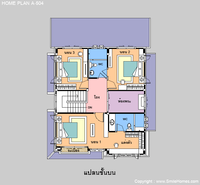 แบบแปลนบ้านนี้เป็นทรัพย์สิน และลิขสิทธิ์ของ บริษัท สไมล์โฮม จำกัด ห้ามนำไปใช้ โดยไม่ได้รับอนุญาต : www.smilehomes.com