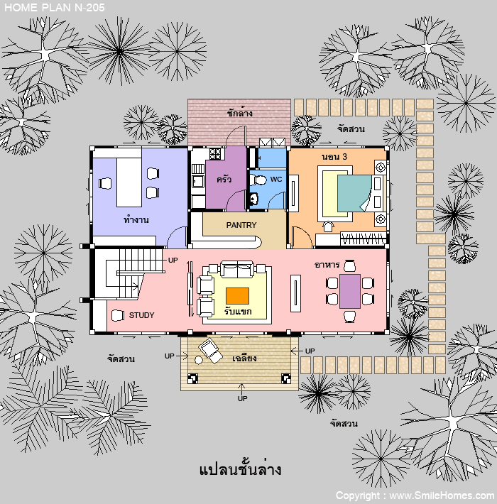 แบบแปลนบ้านนี้เป็นทรัพย์สิน และลิขสิทธิ์ของ บริษัท สไมล์โฮม จำกัด ห้ามนำไปใช้ โดยไม่ได้รับอนุญาต : www.smilehomes.com