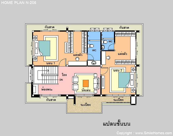 แบบแปลนบ้านนี้เป็นทรัพย์สิน และลิขสิทธิ์ของ บริษัท สไมล์โฮม จำกัด ห้ามนำไปใช้ โดยไม่ได้รับอนุญาต : www.smilehomes.com